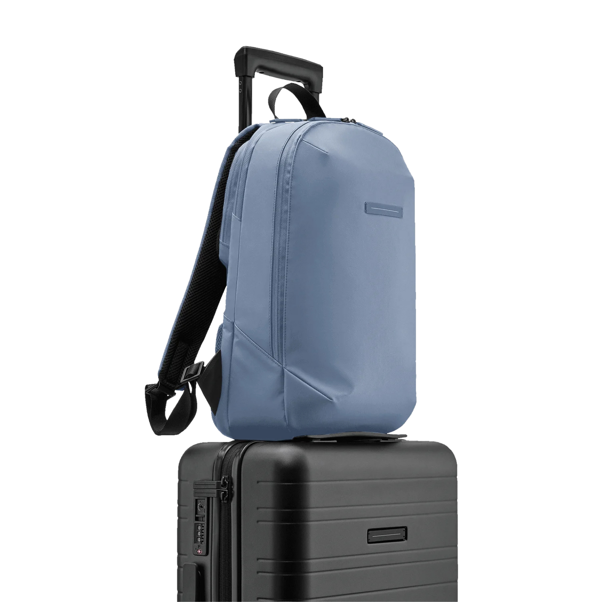 Gion Rucksack Blau Vega Trolley Seitenansicht - Wasserabweisend Vegan Ergonomisch - Horizn Studios