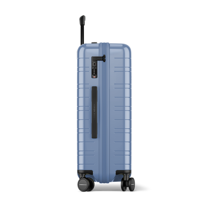 Koffer Essential Glossy Blau Vega Seitenansicht - Hartschale Polycarbonat Leicht Robust - Horizn Studios