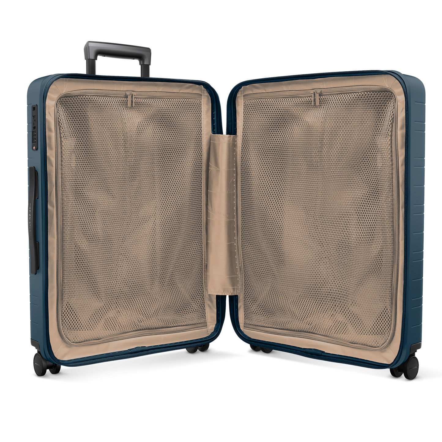 H6 GO Koffer Innenansicht mit Raumtrenner und Netzfächern