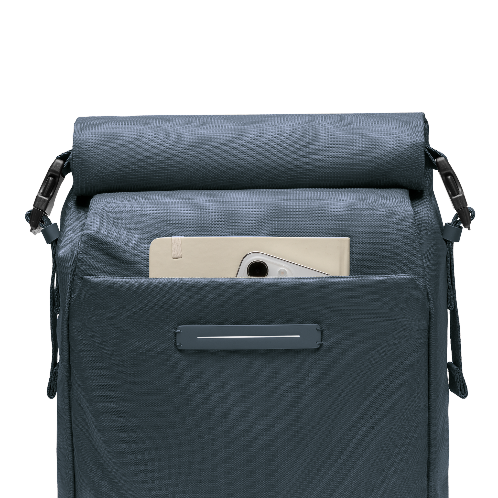 Shibuya Rolltop Rucksack Rucksack Blau Fronttasche Detail - Wasserabweisend Vegan Ergonomisch - Horizn Studios