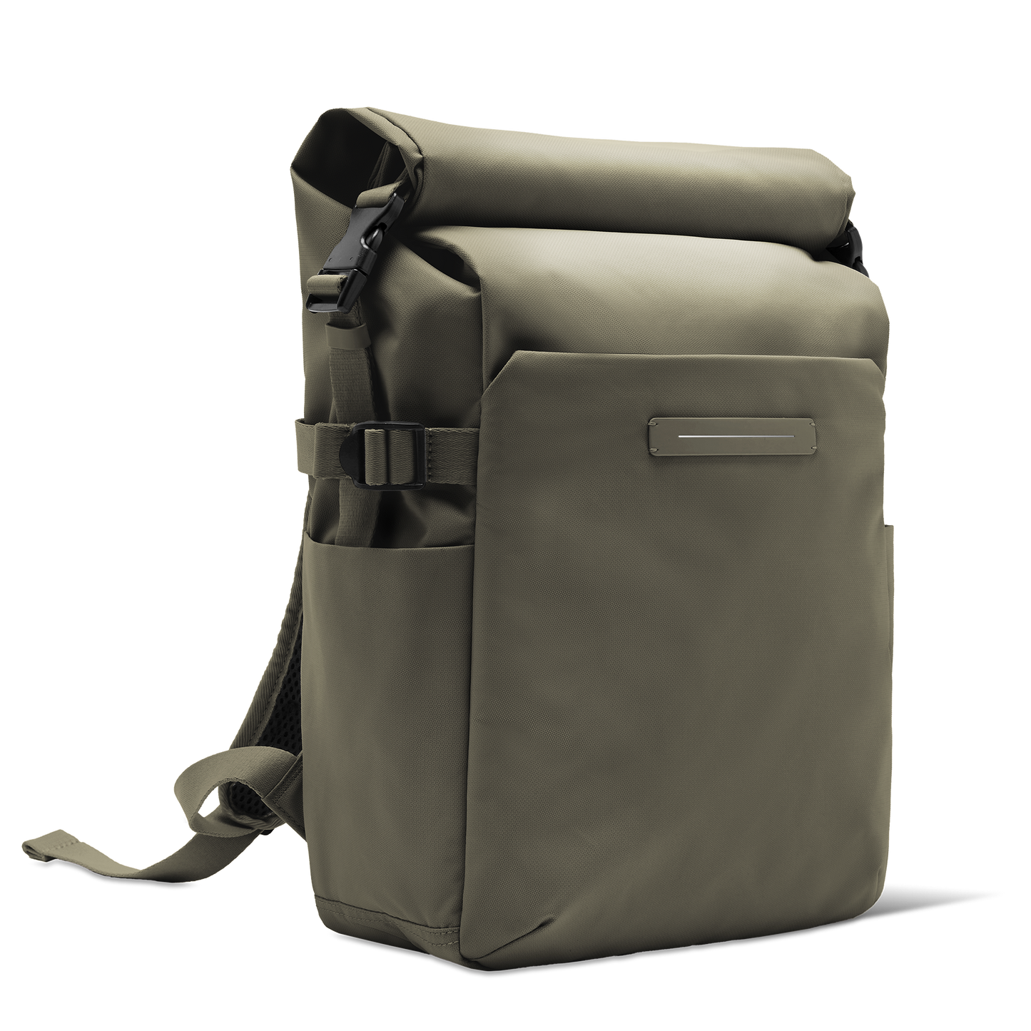 Shibuya Rolltop Rucksack Grün Diagonale Ansicht - Wasserabweisend Vegan Ergonomisch - Horizn Studios
