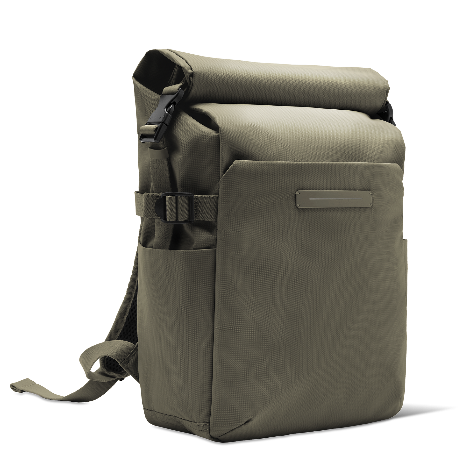 Shibuya Rolltop Rucksack Grün Diagonale Ansicht - Wasserabweisend Vegan Ergonomisch - Horizn Studios