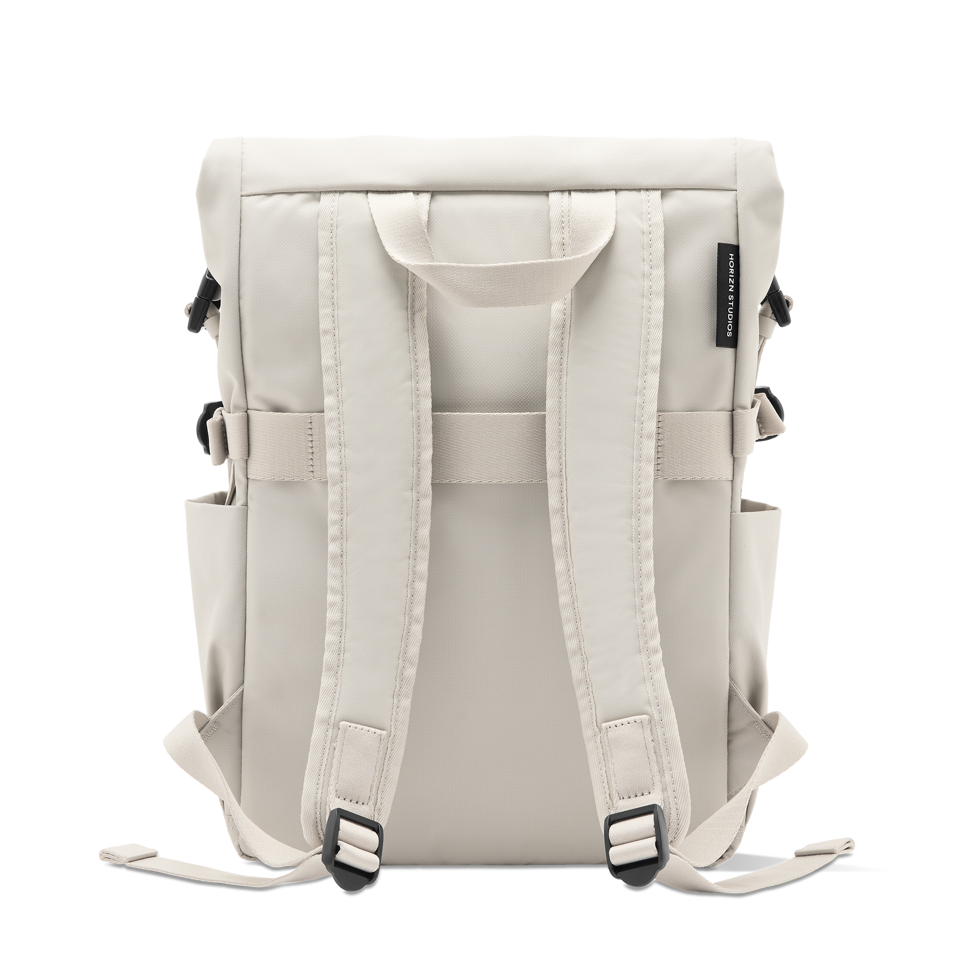 Shibuya Rolltop Rucksack Beige Rückseite - Wasserabweisend Vegan Ergonomisch - Horizn Studios