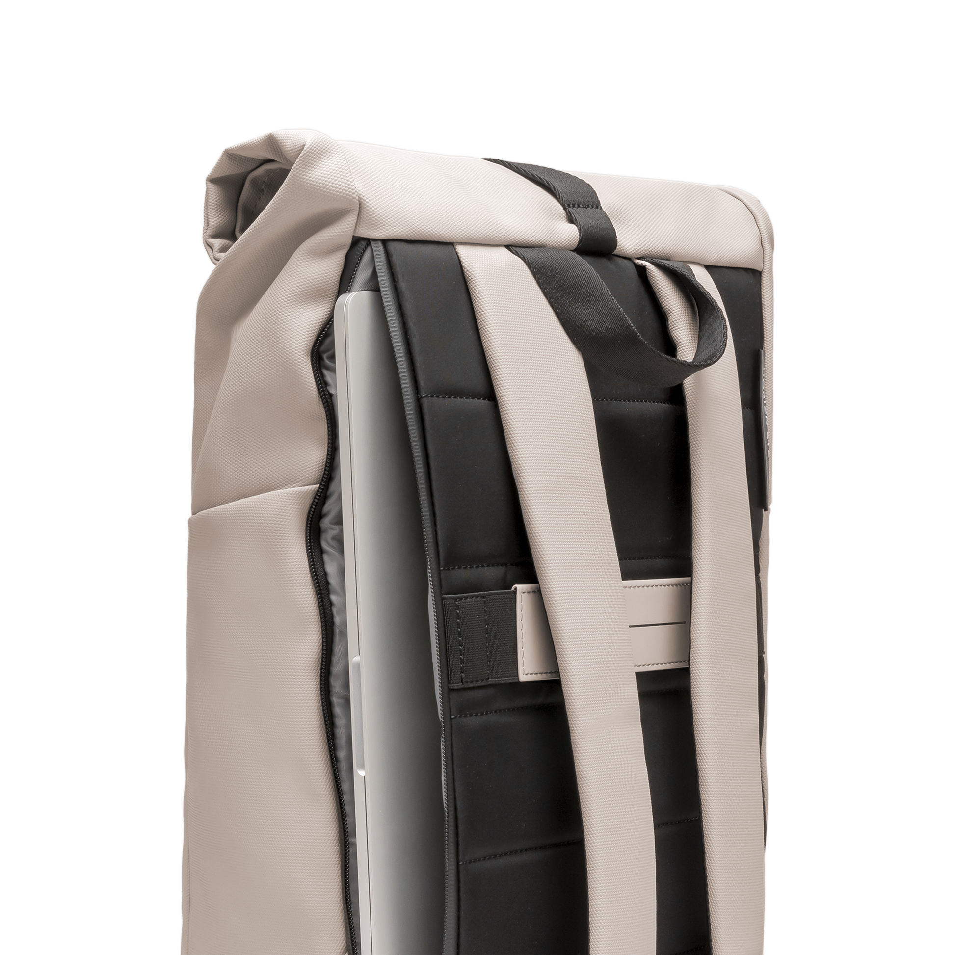 Sofo Rolltop Rucksack Rucksack Beige Detail Laptop - Wasserabweisend Vegan Ergonomisch - Horizn Studios