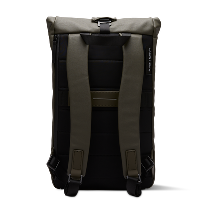 Sofo Rolltop Rucksack Darkolive Rückseite - Wasserabweisend Vegan Ergonomisch - Horizn Studios