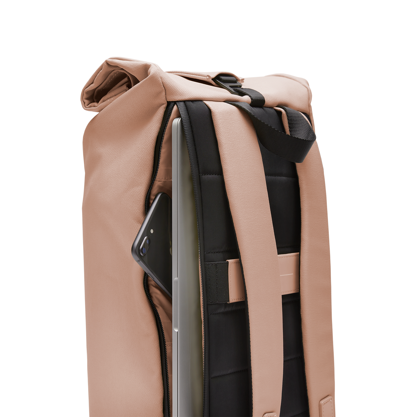 Sofo Rolltop Rucksack Beige Rosa Detail - Wasserabweisend Vegan Ergonomisch - Horizn Studios
