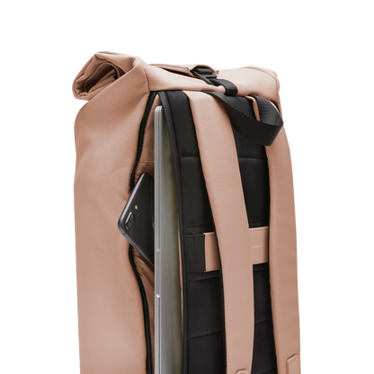 Sofo Rolltop Rucksack Beige Rosa Detail - Wasserabweisend Vegan Ergonomisch - Horizn Studios